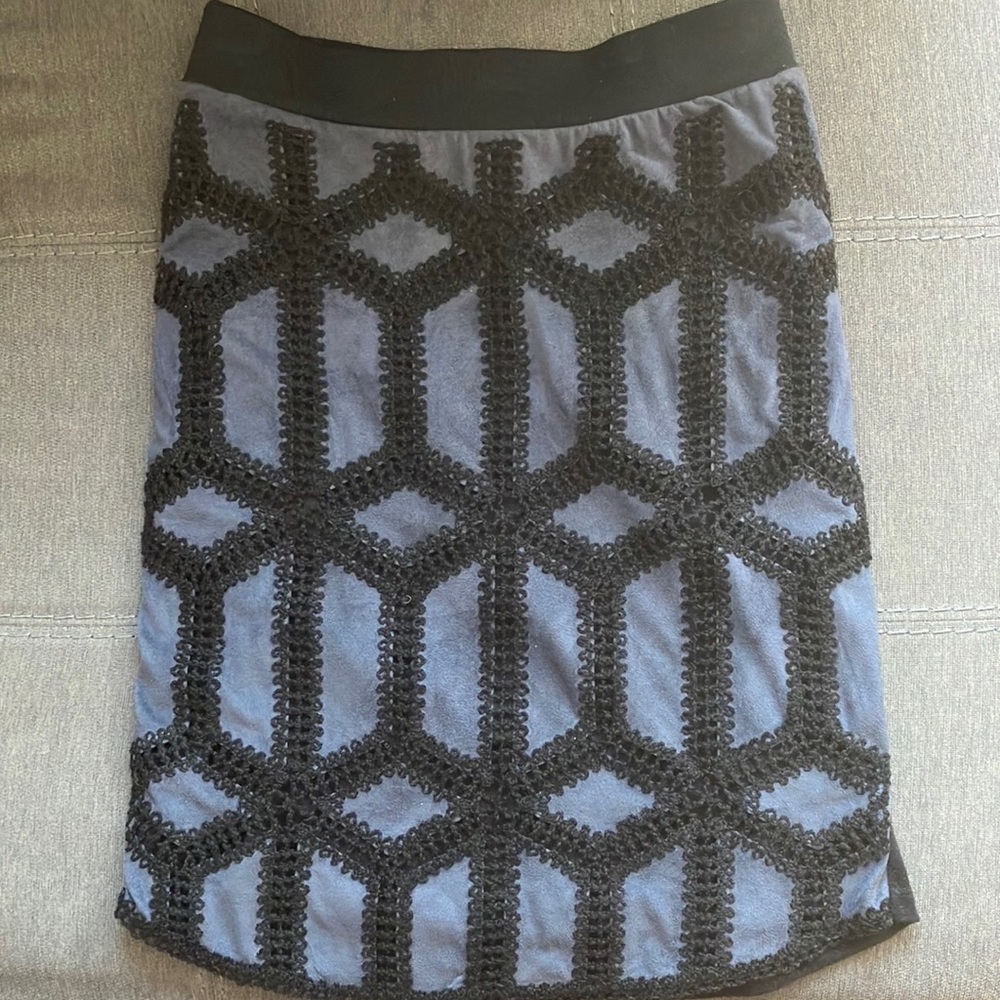 H&M Slip On Faux Suede Crochet Detail Date Night Office Pencil Skirt